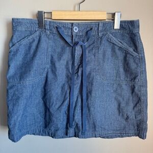 White Stag Blue Cotton Chambray Skort Drawstring Waist Casual Size 14 Retro Prep
